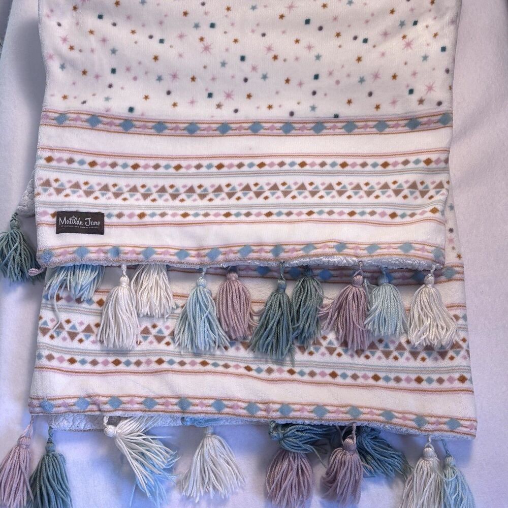 MATILDA JANE Just Imagine The Tassels Plush Throw 65x50 Pastels Sherpa Lined